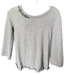 Gray Women's Sweater with Embellished Neckline